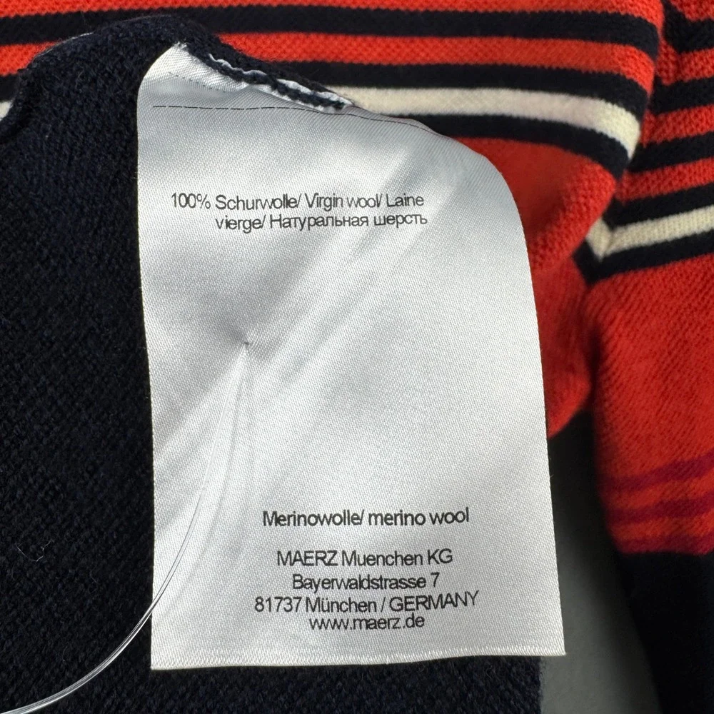 Maerz Muenchen Mens 100% Virgin Merino Wool Striped Pullover Sweater Navy Orange